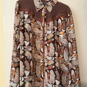 Cowgirl Up Feather Print Women's Blouse Large